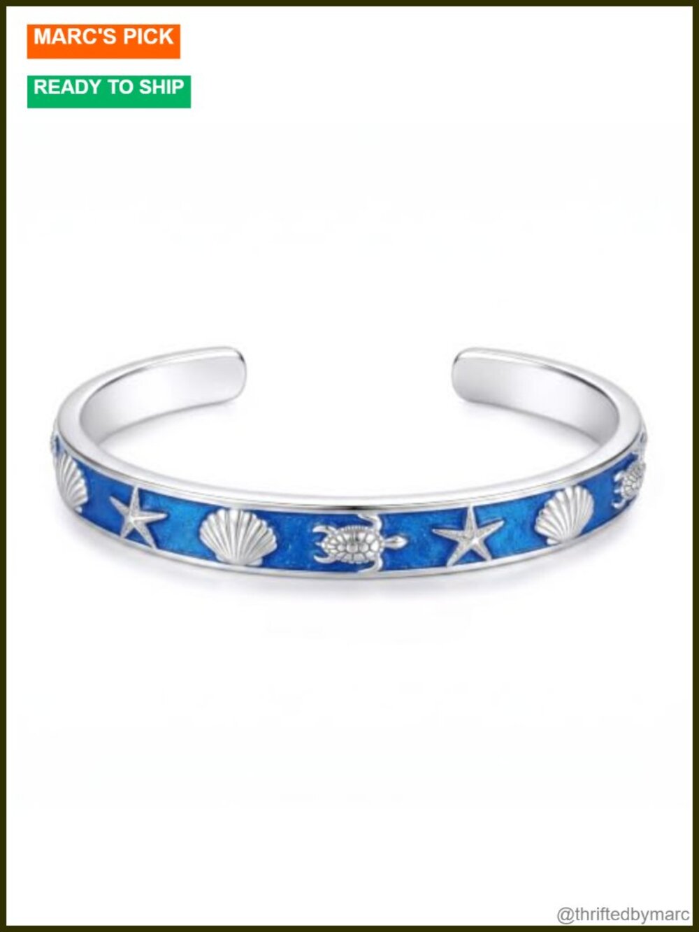 18K White Gold Plated Cuff Bracelet Ocean Theme Statement Jewelry